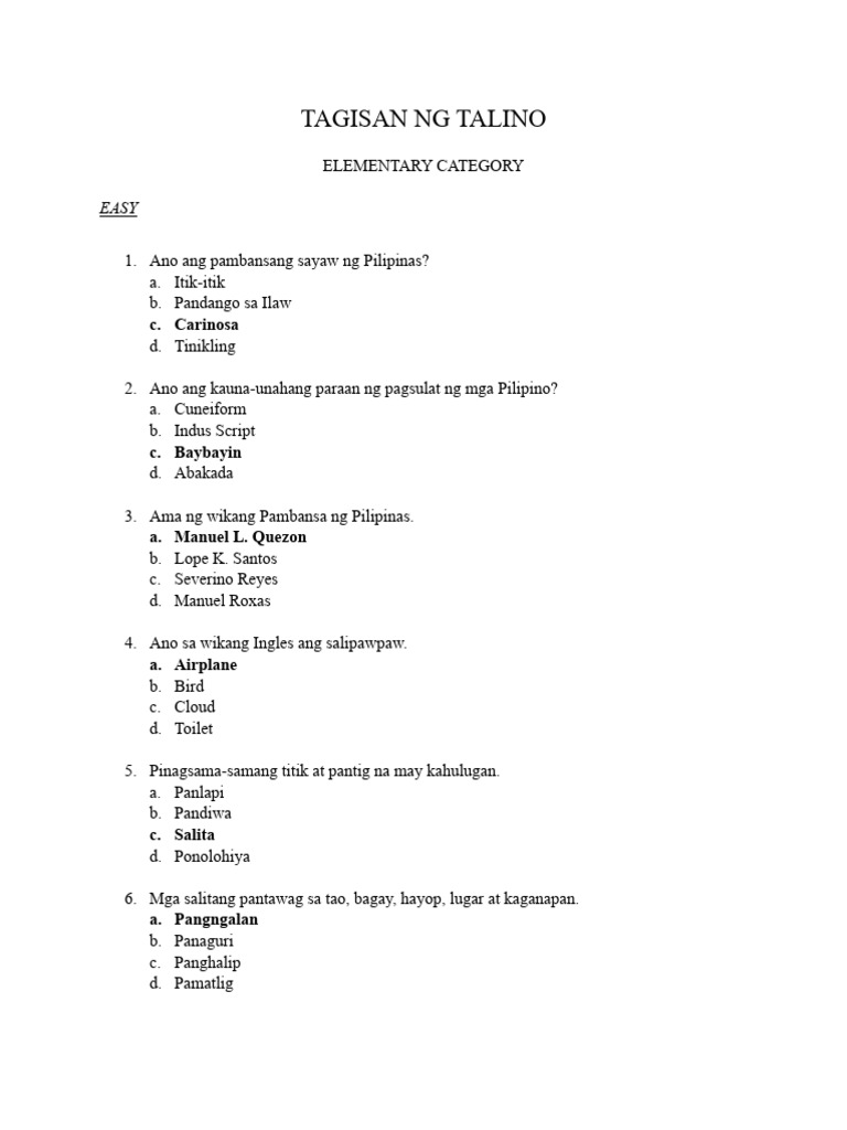 TAGISAN NG TALINO (Elem) | PDF