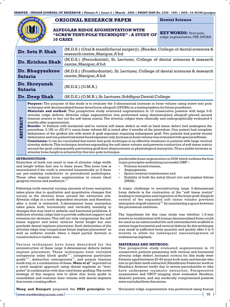 Dental Ridge Augmentation Study | PDF | Dental Implant | Human Tooth
