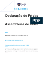 Roteiro de Questõesdo Livro - Declaraçã Ode Fé Das Assembléias de Deus (2024)