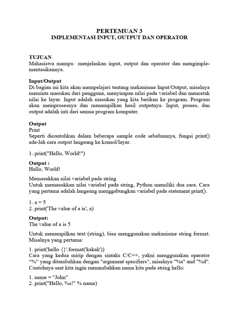 Input dan Output dalam Python | PDF