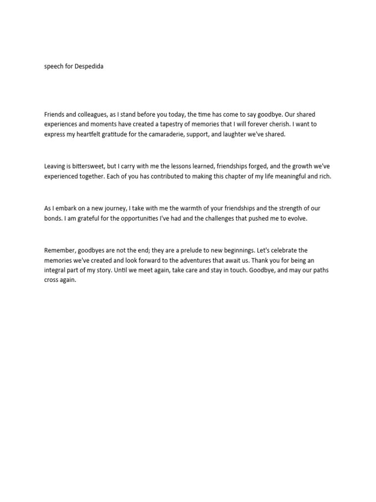 Farewell Speech for Colleagues | PDF
