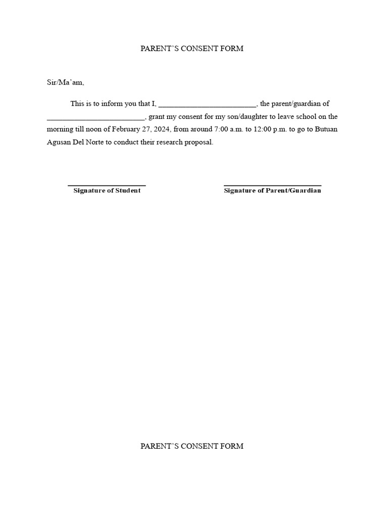 Parent Consent for School Research Trip | PDF