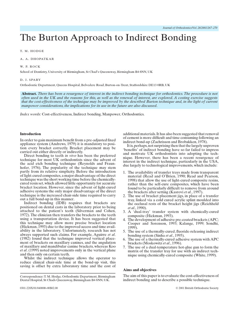 The Burton Approach To Indirect Bonding | PDF | Orthodontics | Dental ...