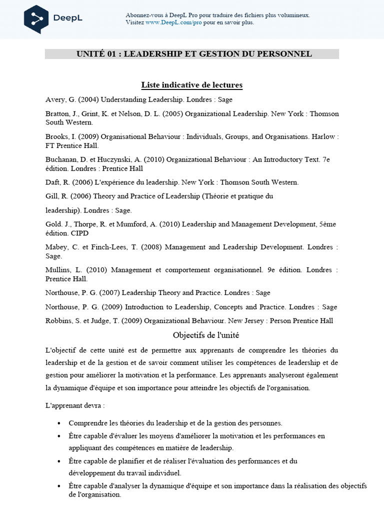 Leadership et Gestion du Personnel | PDF | Motivation | Motivant