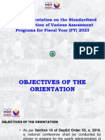 National Orientation On The Standardized Administration of Various Assessment Programs For Fiscal Year FY 2023