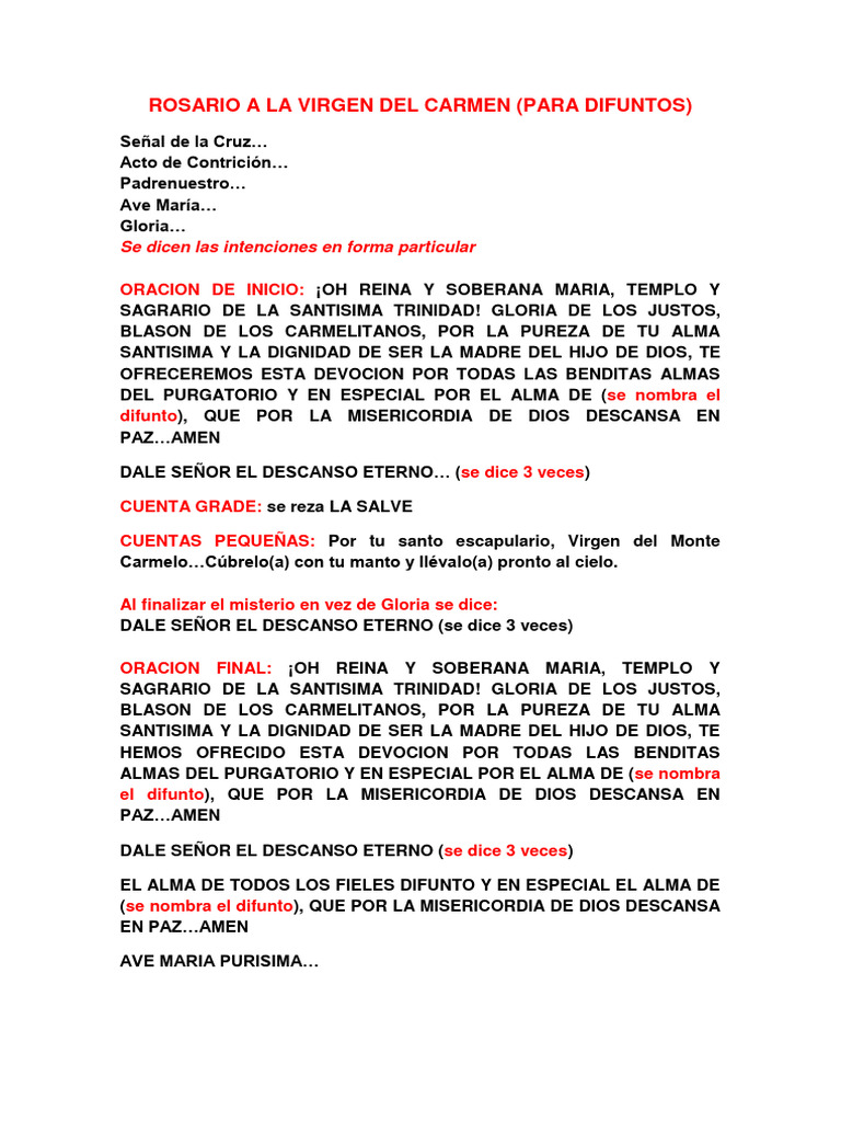 Rosario a la Virgen del Carmen para Difuntos | PDF