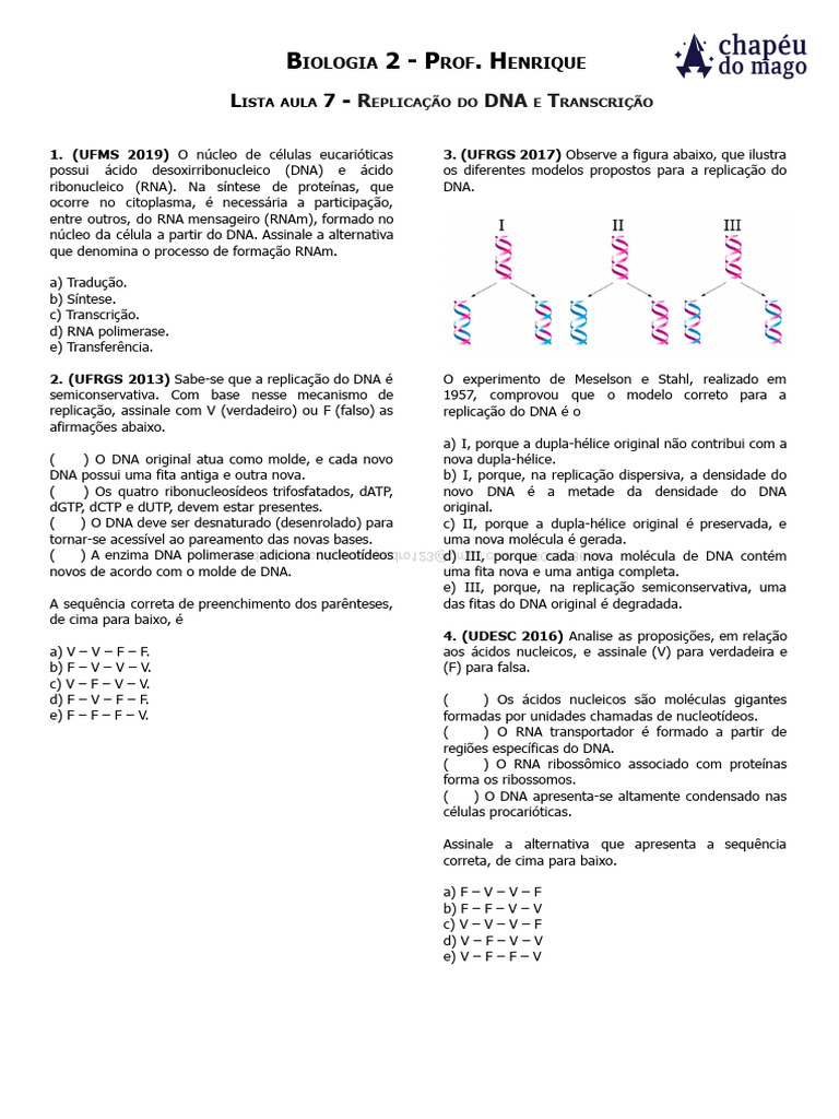 Replicação e Transcrição do DNA | PDF | DNA | RNA