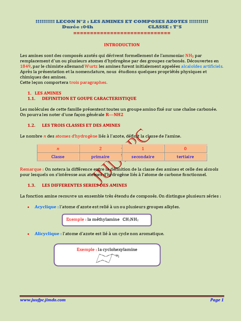 Cours sur les amines et composés azotés | PDF | Amine (chimie) | Hydroxyde