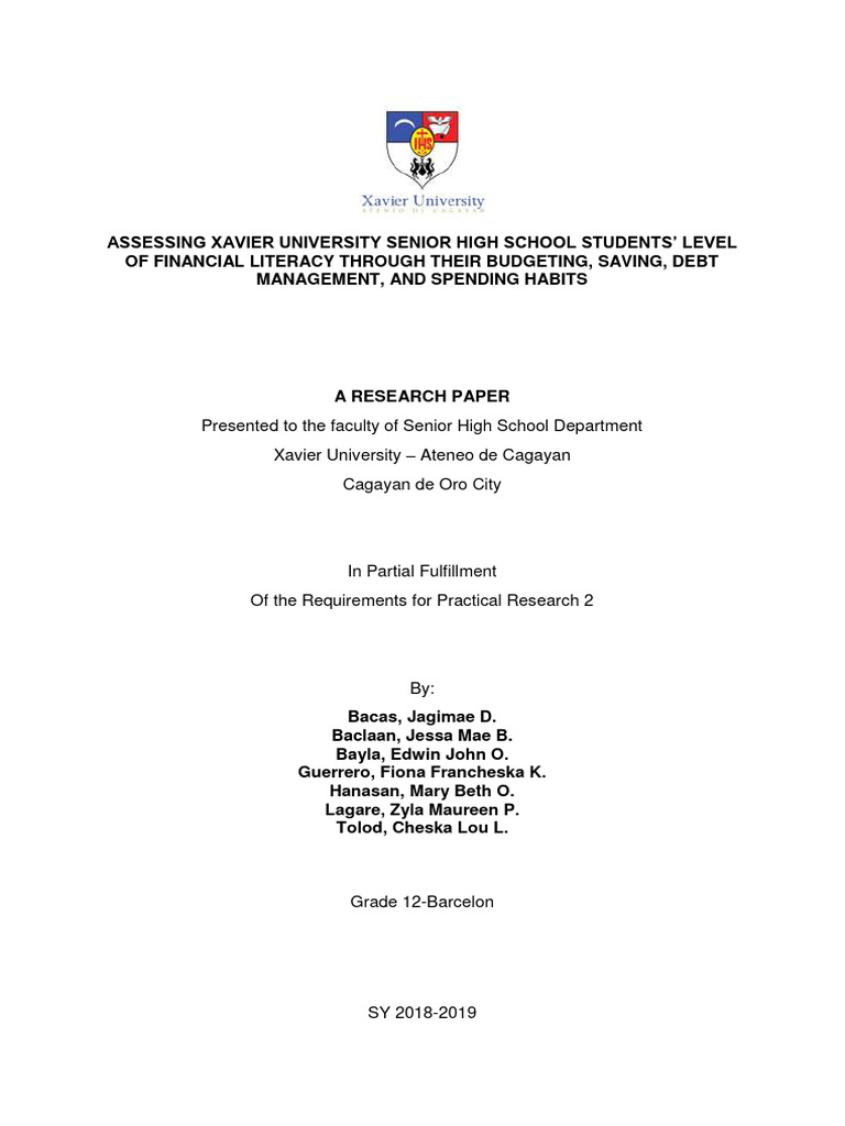 Financial Literacy Assessment of SHS Students | PDF | Cost Of Living ...