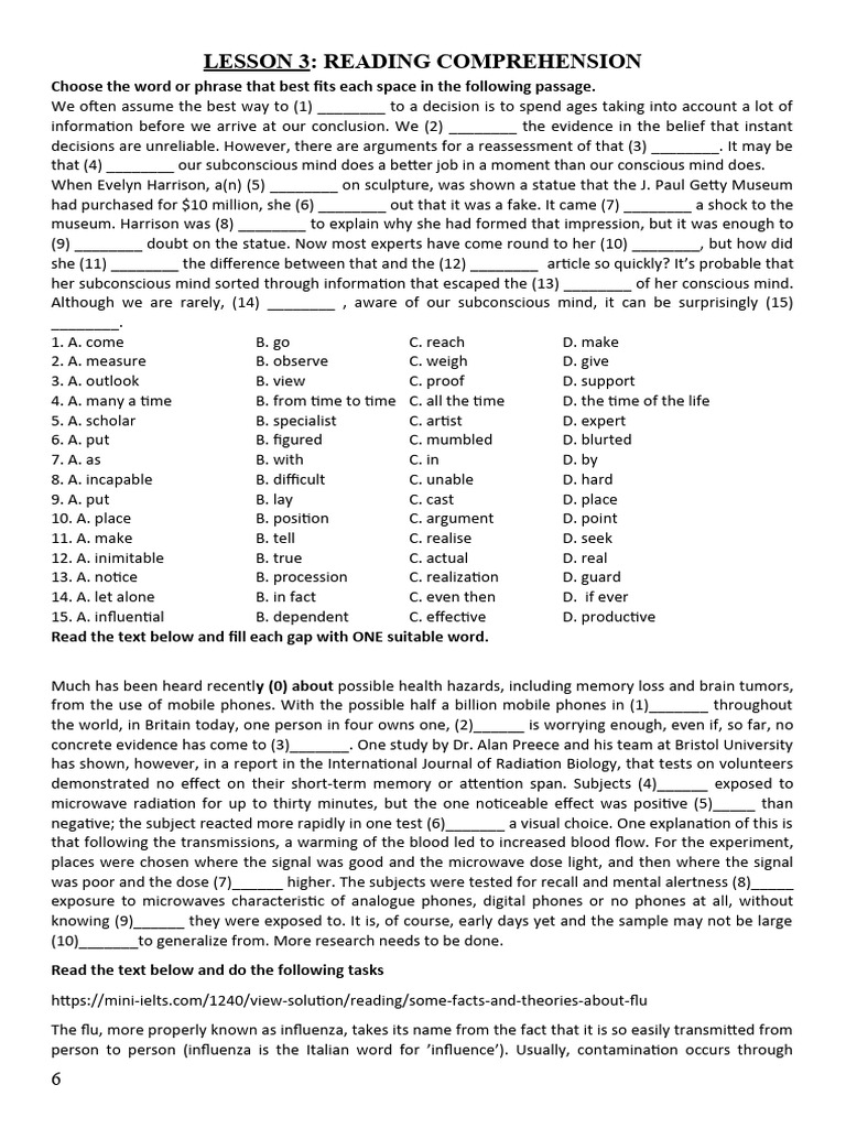 Lesson 4 - Reading Comprehension - 27-10 | PDF | Influenza | Influenza ...