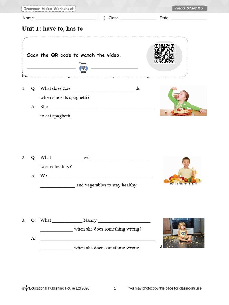 Grammar Worksheet: Have to vs. Has to | PDF