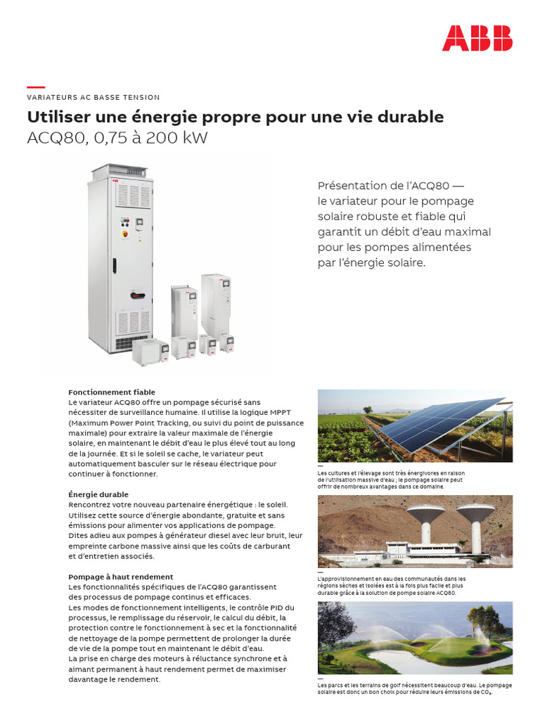 Variateur ACQ80 pour pompage solaire | PDF | Énergie durable | Pompe