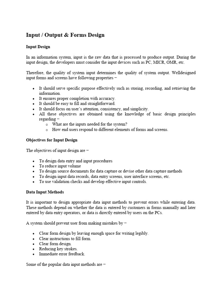 Input and Output Design Principles | PDF | Software Testing ...