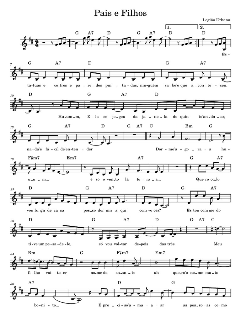 Letra da Música "Pais e Filhos" | PDF