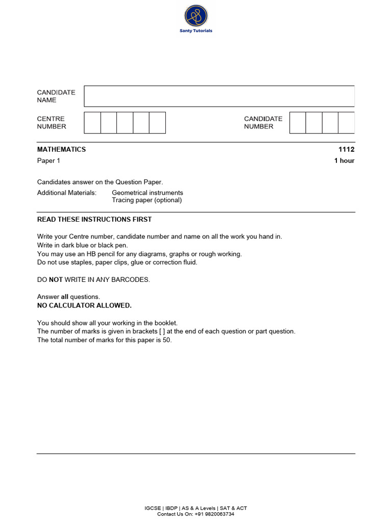 IGCSE Mathematics Paper 1 Practice | PDF