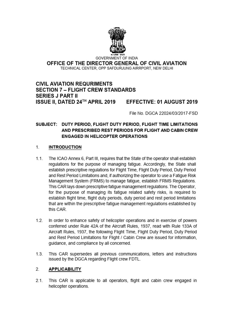 Helicopter Crew Duty and Rest Regulations | PDF | Flight Attendant ...