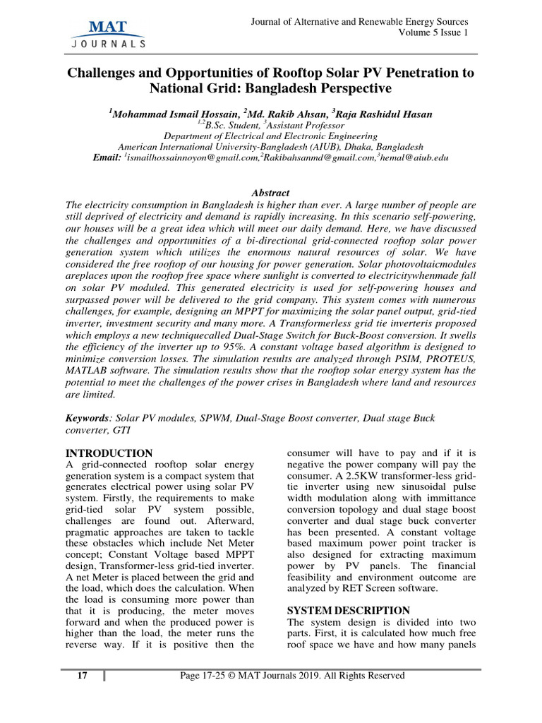 Rooftop Solar PV Challenges in Bangladesh | PDF | Power Inverter ...