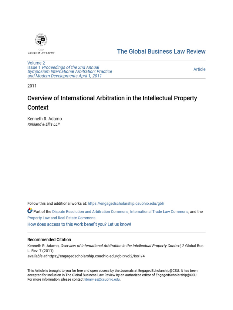 Overview of International Arbitration in The Intellectual Propert PDF