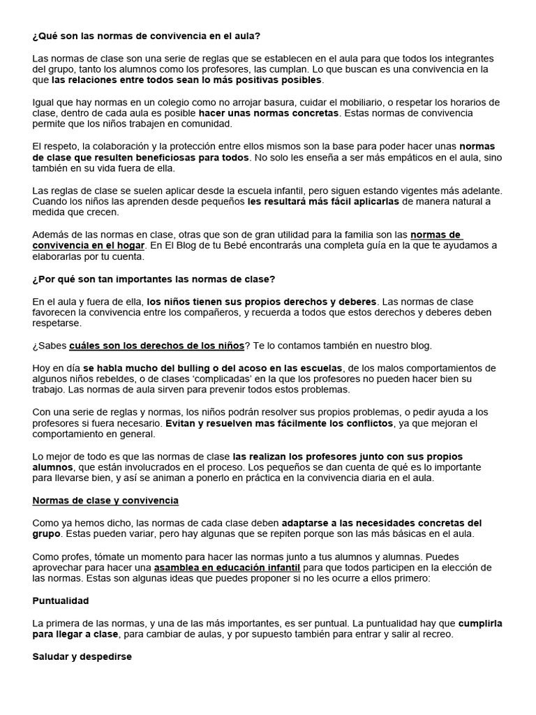 Normas de convivencia en el aula | PDF | Salón de clases | Maestros
