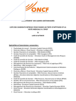 Listes Des Cadres Gestionnaires Retenus Pour Tests D'aptitude Et Visite Médicale Et LA