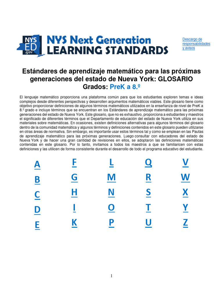 Glosario de Matemáticas para PreK-8 | PDF | División (Matemáticas ...