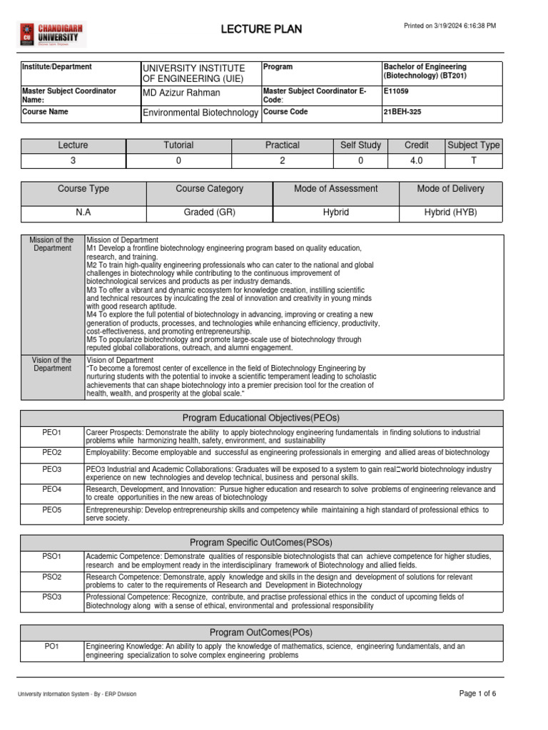 Biotechnology Engineering Program Objectives | PDF | Engineering | Design