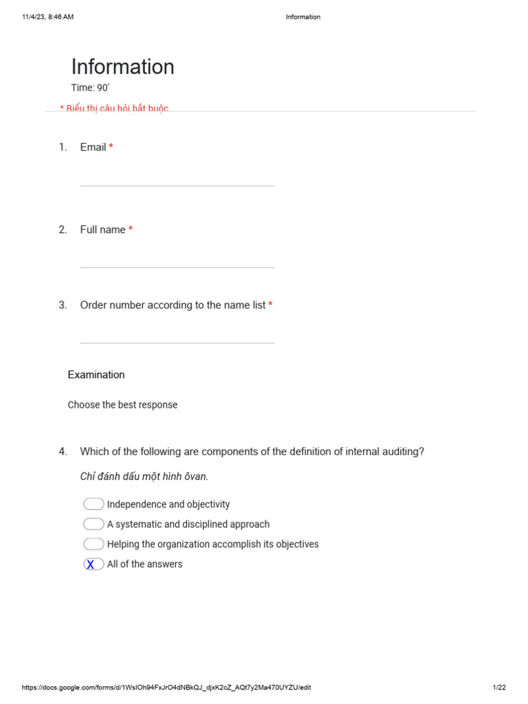 Internal Auditing Exam Questions | PDF | Internal Control | Internal Audit