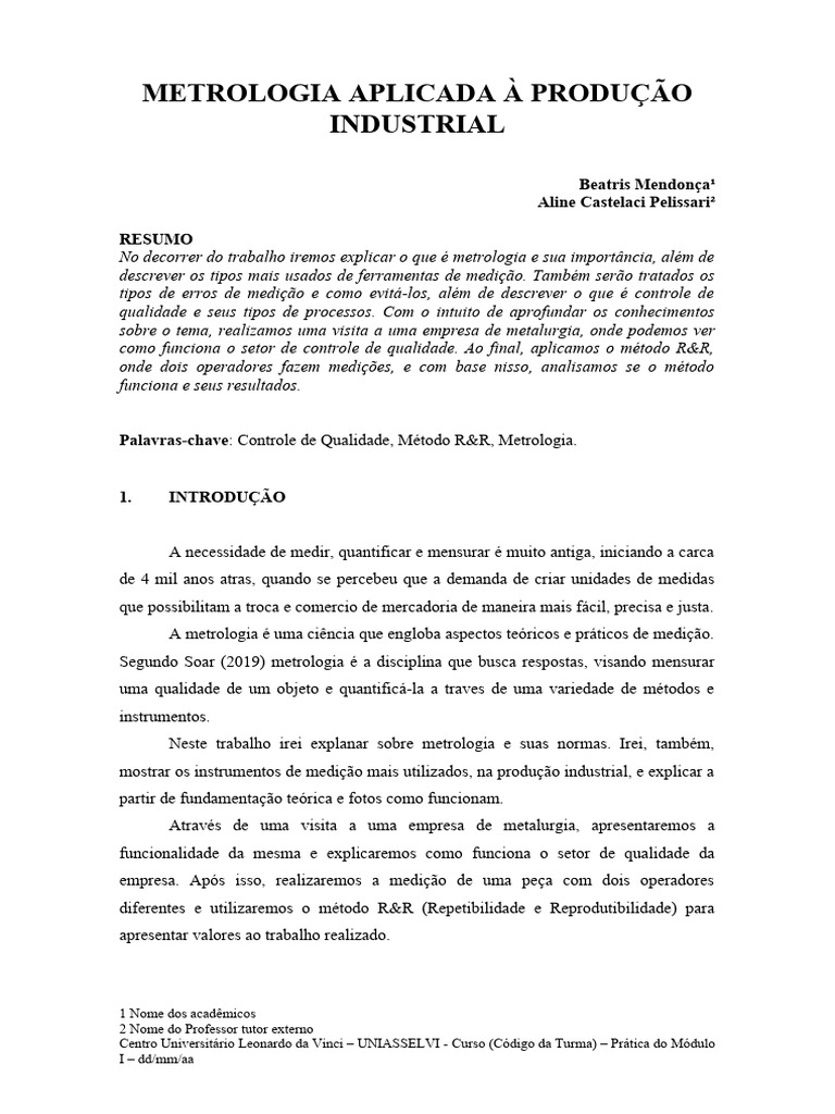 Metrologia Aplicada À Produção Industrial | PDF | Qualidade (negócios ...