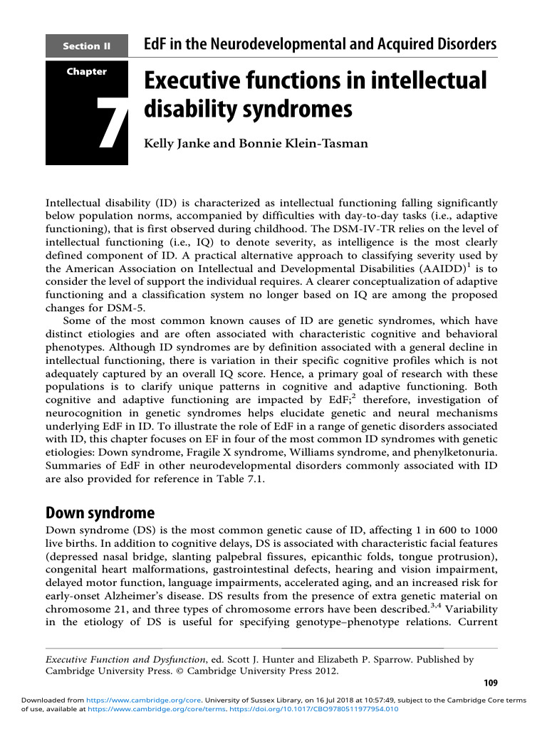 Executive Functions in Intellectual Disability Syndromes | PDF ...