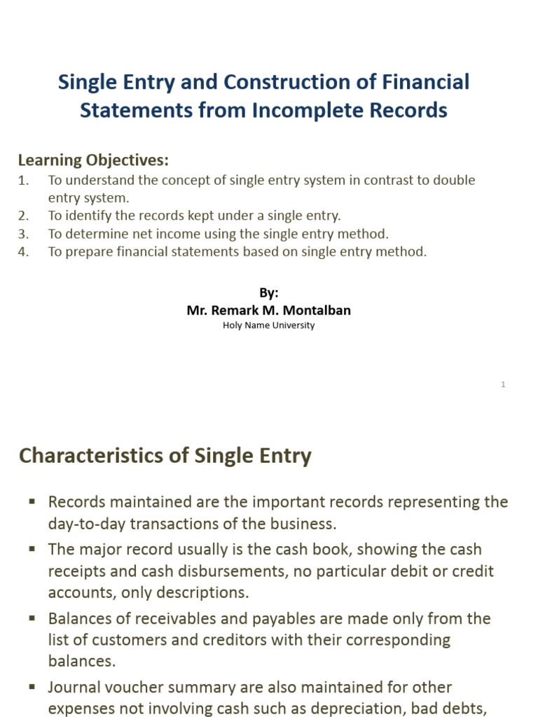 Single Entry System Overview and Methods | PDF | Debits And Credits ...