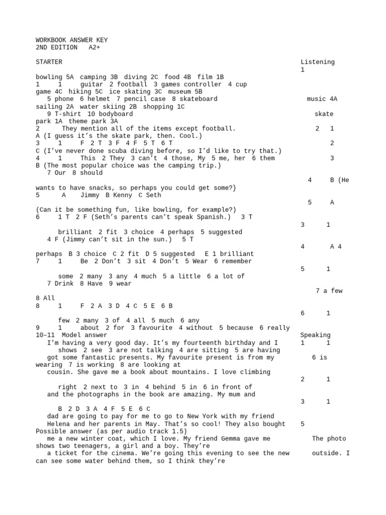 Gold Exp A2P WB Answer Key | PDF | Taste
