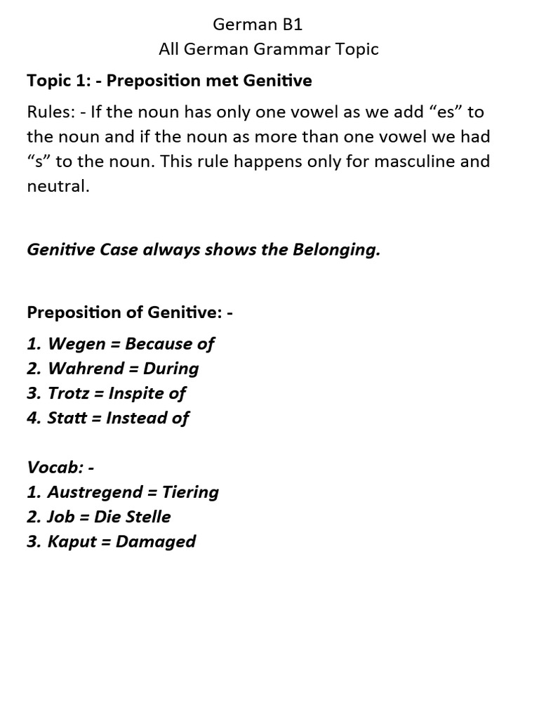 German B1 Grammer All Revision Pdf