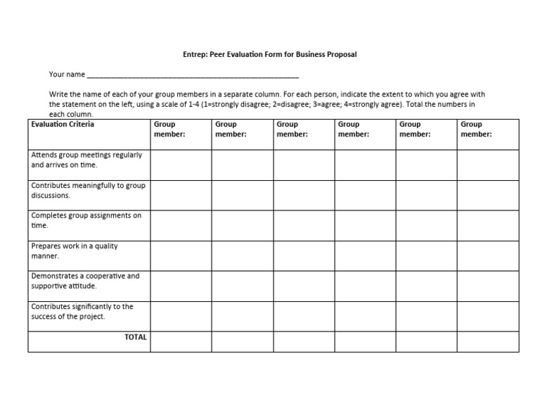 Peer Evaluation Form for Business Proposals | PDF