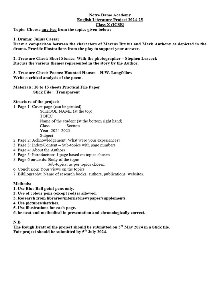 Class X English Project 2024 25 1 Pdf