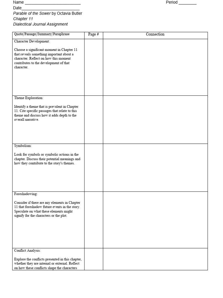 Chapter 11 Dialectical Journal Guide | PDF