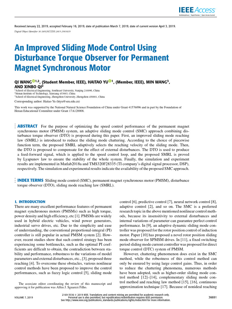 An improved sliding mode control using disturbance torque observer for