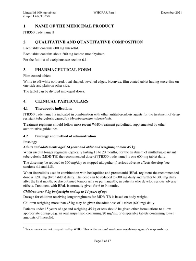 Linezolid 600 mg Tablets for MDR-TB Treatment | PDF | Antimicrobial ...