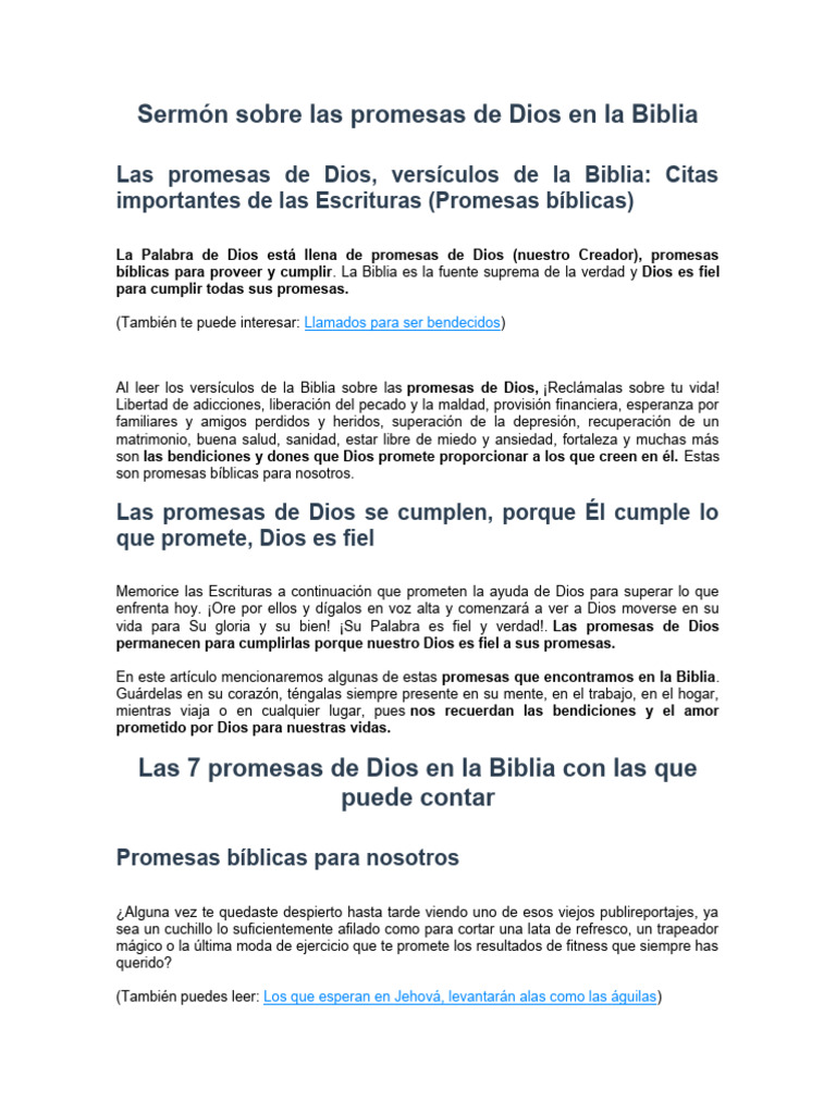 Sermón Sobre Las Promesas de Dios en La Biblia | PDF | Dios | Oración