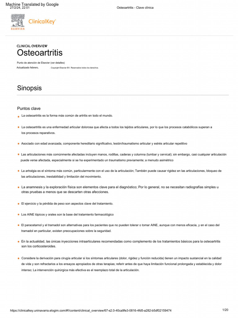 Osteoartritis Clinicalkey | PDF | Osteoartritis | Artritis Reumatoide