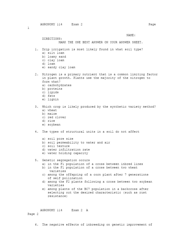 Crop Sci Post Test III | PDF | Soil | Tillage