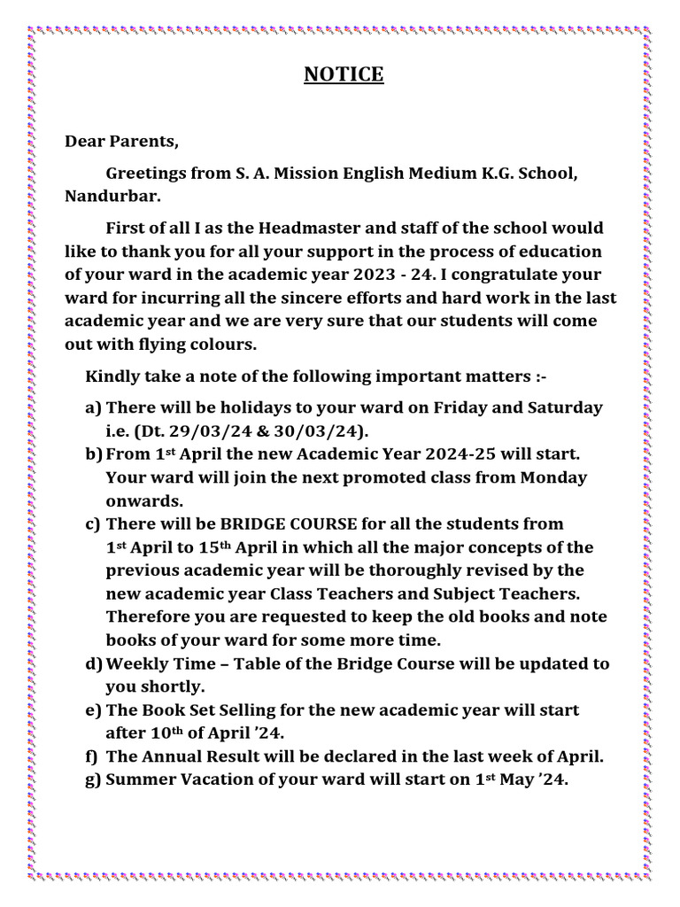 Important School Notice for Parents | PDF