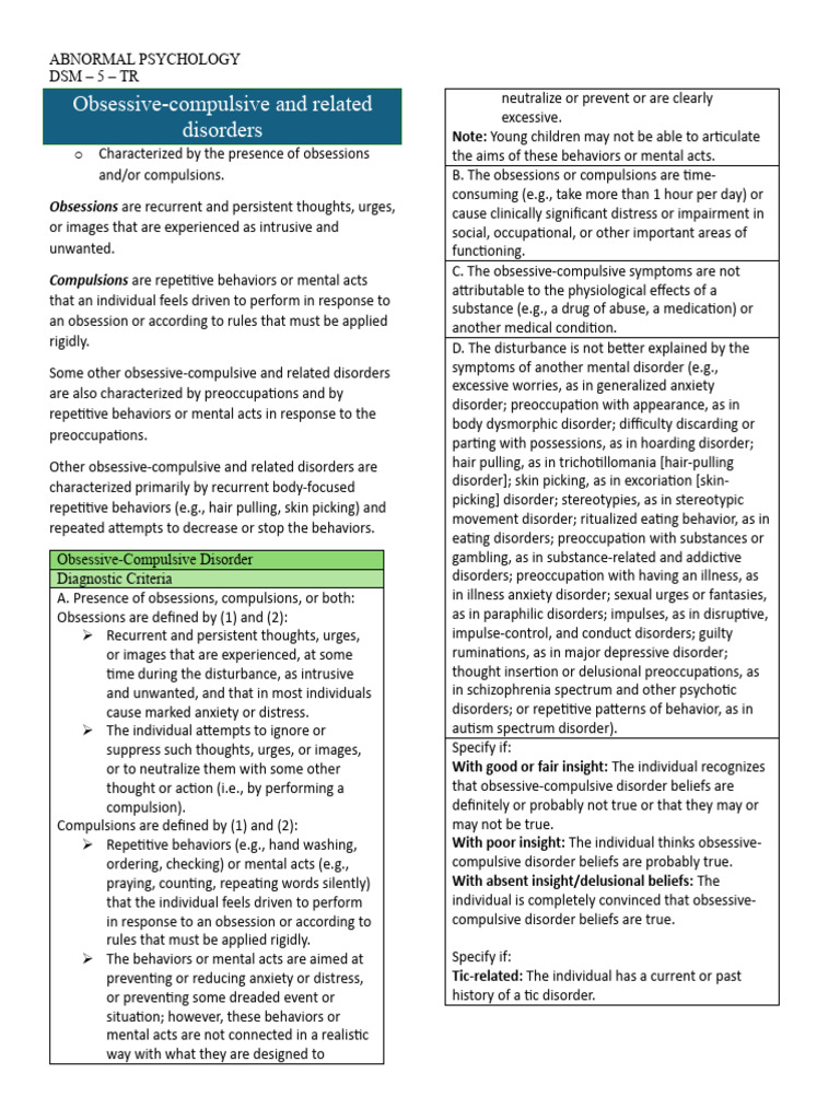 Obsessive Compulsive And Related Disorders Final Pdf Obsessive