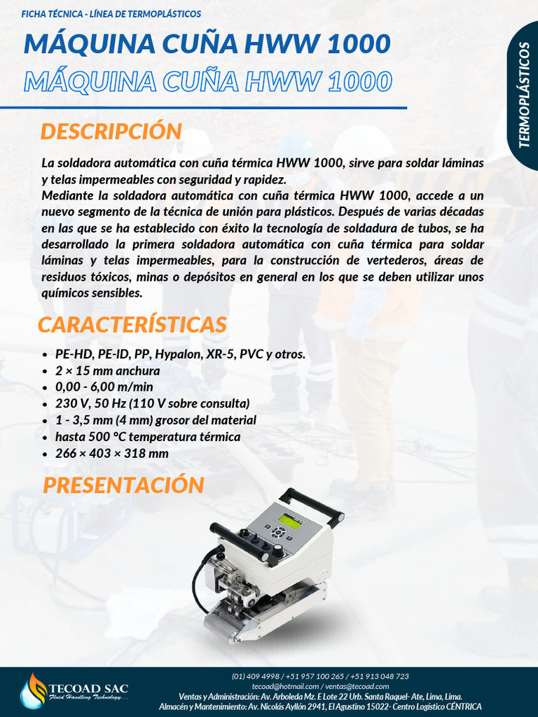 Soldadora Térmica HWW 1000: Ficha Técnica | PDF