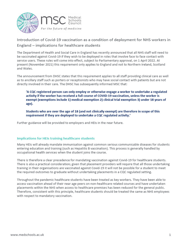 Introduction of Covid 19 Vaccination As A Condition of Deployment For ...