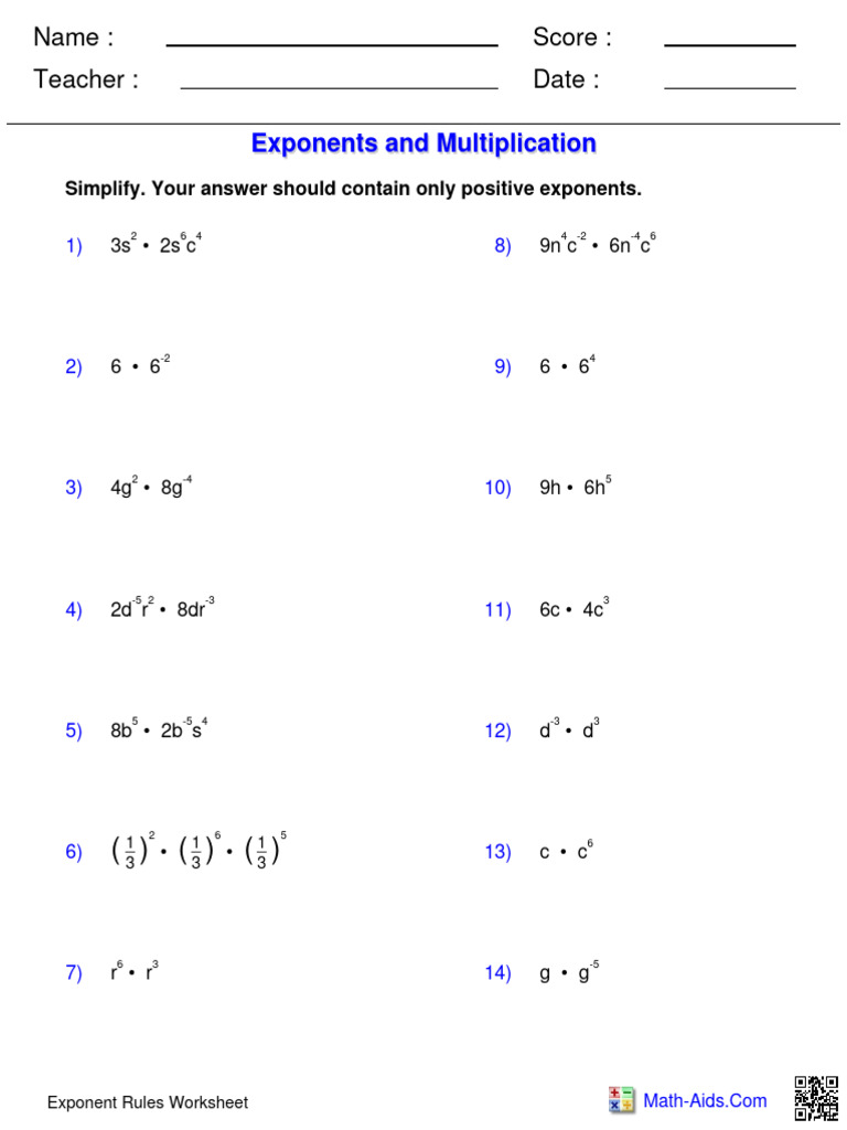 Exponents Multiplication | PDF