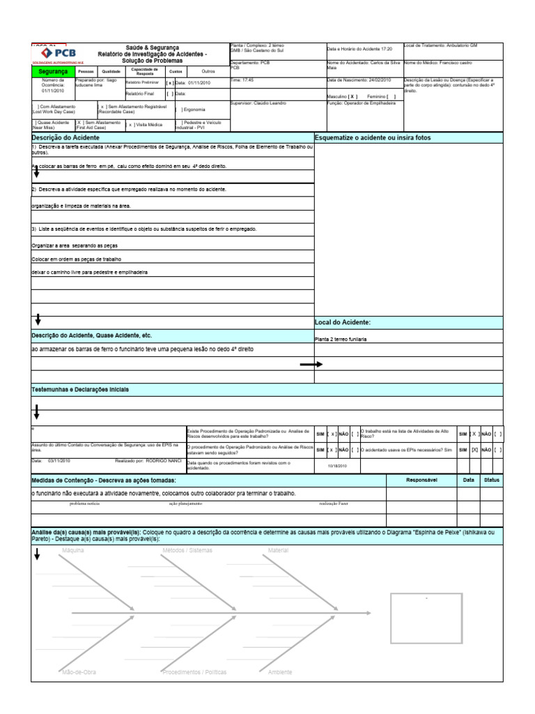 Relatorio De Acidente Pdf