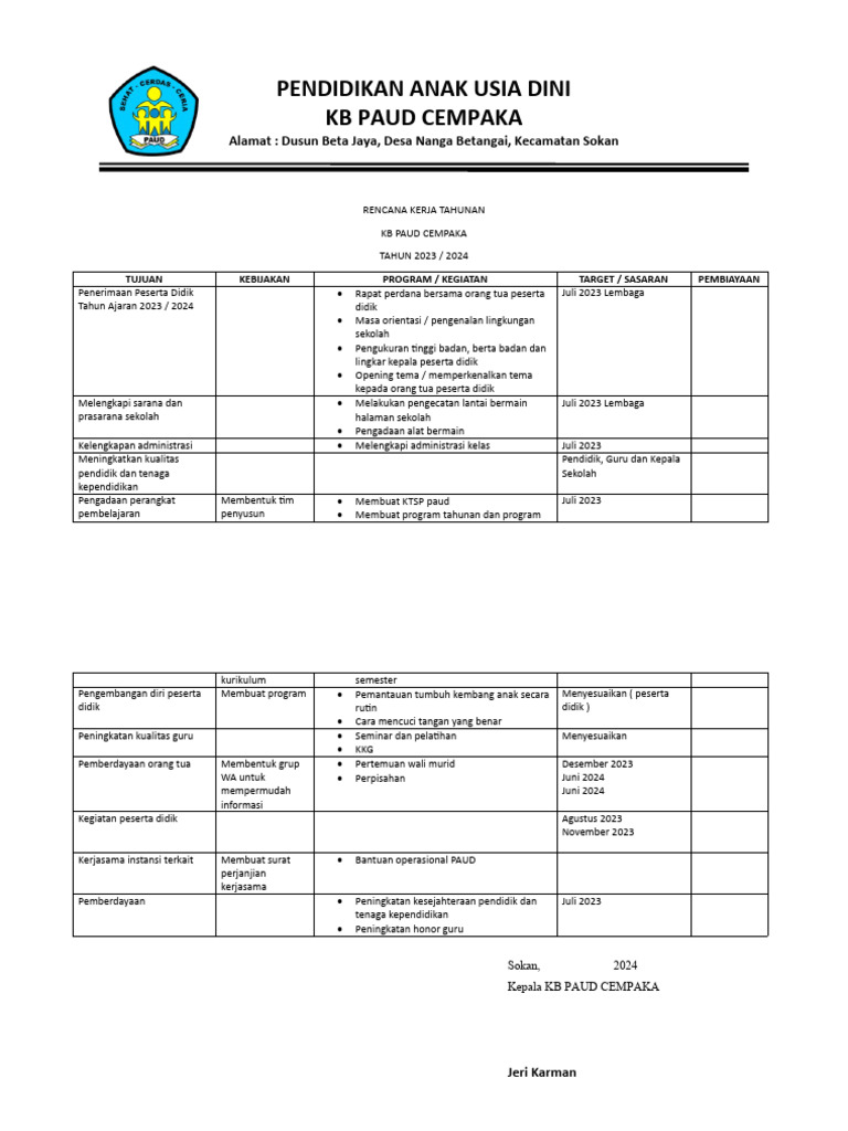 RKT Paud Cempaka | PDF
