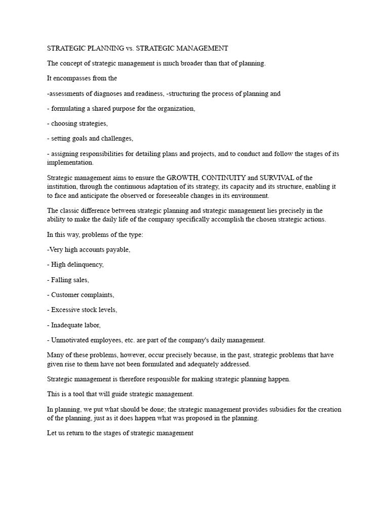 STRATEGIC PLANNING vs. STRATEGIC MANAGEMENT | PDF
