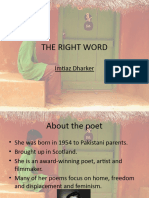 Poem Analysis The Right Word by Dharker