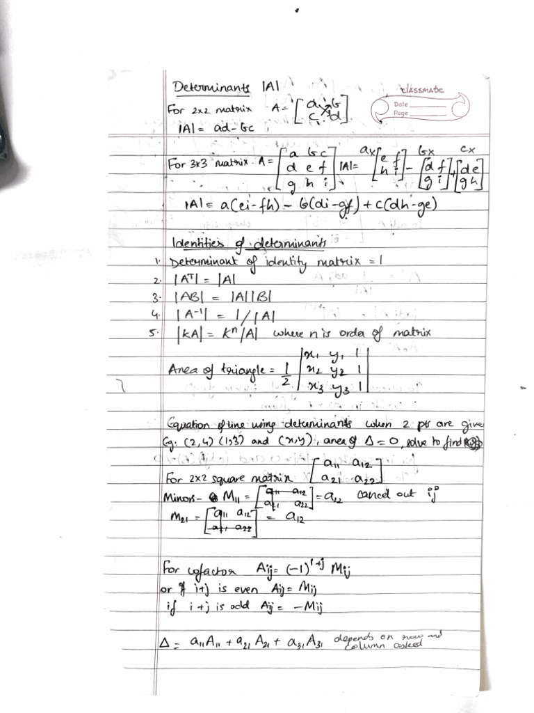 Determinants Formulas Pdf